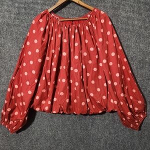 Anthropologie Maeve Poplin Bubble Blouse Orange-Pink Polka Dots Size 3X